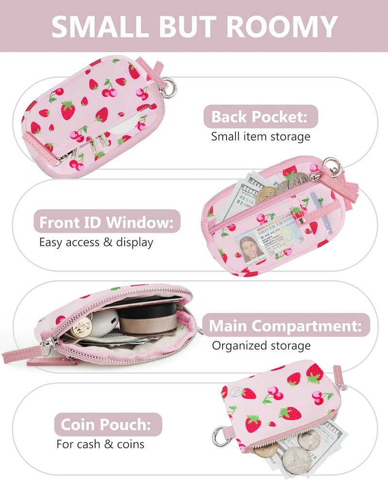 Sunpour Store Nylon Wristlet Strawberry Wallets, Dual Pouch Keychain Wristlet Wallet, RFID Small Wallet With Coin Pouch,ID Window For Travel - Image 3